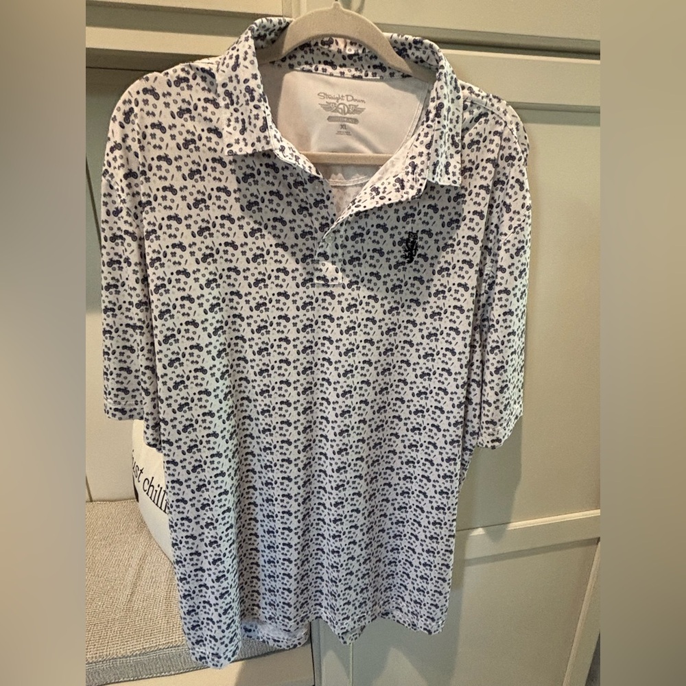 Straight Down Navy and White Patterned Polo Golf Shirt